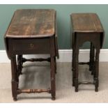 18th CENTURY OAK GATE LEG TABLE, with end drawer 73cms H, 123cms W, 95cms D (open) and a SMALLER
