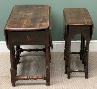 18th CENTURY OAK GATE LEG TABLE, with end drawer 73cms H, 123cms W, 95cms D (open) and a SMALLER