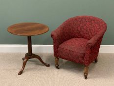 GEORGE IV MAHOGANY CIRCULAR TILT TOP TABLE, 68cms H, 66cms diameter and an UPHOLSTERED TUB CHAIR, on