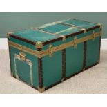 VINTAGE SHIPPING TRUNK, brass banded, 51cms H, 99cms W, 52cms D