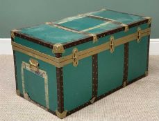 VINTAGE SHIPPING TRUNK, brass banded, 51cms H, 99cms W, 52cms D