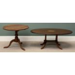 ANTIQUE OAK CIRCULAR TILT TOP TRIPOD TABLE, 60cms H, 71cms diameter and a REPRODUCTION MAHOGANY OVAL