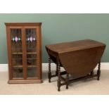 BARLEY TWIST OAK GATE LEG TABLE, 73cms H, 51cms W, 104cms D and a LEADED & STAINED GLASS WALL