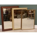 MIRRORS (3) - a wooden framed bevelled glass large example, 107 x 76cms and two other gilt and