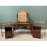 VINTAGE BEDROOM FURNITURE comprising walnut dressing table, 155cms H, 117cms W, 56cms D, towel airer