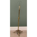 ANTIQUE BRASS STANDARD LAMP on a tripod base, 135cms H