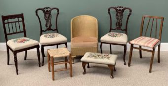 VINTAGE CHAIR & STOOL ASSORTMENT to include a pair of carved back parlour chairs, loom type chair,
