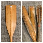 VINTAGE BOATING OARS & PADDLES (4), one labelled "Plastimo", oars 272cms L and the paddles 125cms L