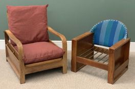 VINTAGE OAK ARMCHAIRS to include a folding example, 65cms H, 60cms W, 49cms D and a child's