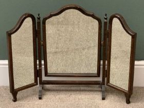 ANTIQUE MAHOGANY TRIPLE DRESSING TABLE MIRROR with shaped top, 57cms H, 75cms W, 16cms D