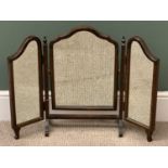 ANTIQUE MAHOGANY TRIPLE DRESSING TABLE MIRROR with shaped top, 57cms H, 75cms W, 16cms D