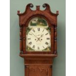 OAK & MAHOGANY LONGCASE CLOCK with eight day movement, arched top painted dial, by G Slater,