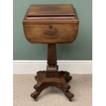VICTORIAN WALNUT TEAPOY on a single pedestal with compartmented interior, 83cms H, 44cms W, 39cms D