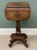 VICTORIAN WALNUT TEAPOY on a single pedestal with compartmented interior, 83cms H, 44cms W, 39cms D