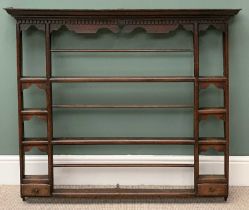 ANTIQUE OAK DELFT RACK, a fine example with lower spice drawers, 101cms H, 116cms W, 14cms D