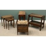 VINTAGE FURNITURE ASSORTMENT (4) to include upholstered seat piano stool, tea trolley, barley