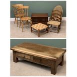 SUBSTANTIAL REPRODUCTION OAK COFFEE TABLE with two side drawers, 47cms H, 140cms W, 72cms D together