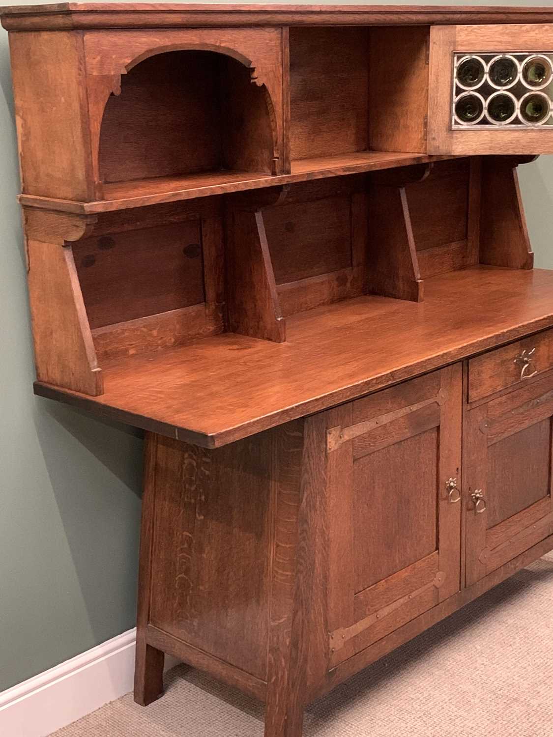 OAK ARTS & CRAFTS SIDEBOARD, design attributed to Leonard Wyburd for Liberty & Co, circa 1900, - Image 3 of 4