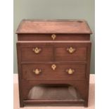 18th CENTURY MAHOGANY CAMPAIGN DICKENS TYPE DESK with slope top and two short and one long drawer,