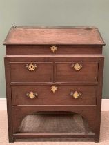 18th CENTURY MAHOGANY CAMPAIGN DICKENS TYPE DESK with slope top and two short and one long drawer,