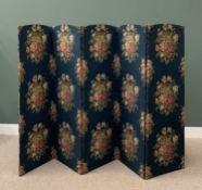 VICTORIAN STYLE FIVE FOLD DRESSING SCREEN with floral and diamond pattern, 170cms H, 56cms W, 2cms D
