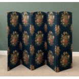 VICTORIAN STYLE FIVE FOLD DRESSING SCREEN with floral and diamond pattern, 170cms H, 56cms W, 2cms D