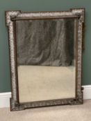 BEVELLED GLASS RECTANGULAR WALL MIRROR with ornate metallic surround, 104cms H, 79cms W