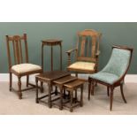 FURNITURE ASSORTMENT to include interesting elbow chair, nest of three coffee tables, planter