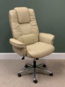 MODERN OFFICE CHAIR in cream leather effect, on a chrome swivel base, 131cms H, 85cms W, 51cms D