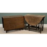 ANTIQUE OAK TABLES, a barley twist example with oval top, 73cms H, 91cms W, 46cms D (closed) and a