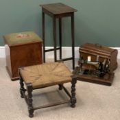 FURNITURE ASSORTMENT to include walnut tapestry seated box seat, 47cms H, 40cms W, 38cms D,