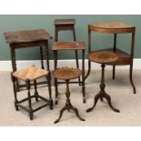 FURNITURE ASSORTMENT (7) to include barley twist table, corner table, jardiniere stand, two wine