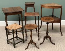 FURNITURE ASSORTMENT (7) to include barley twist table, corner table, jardiniere stand, two wine