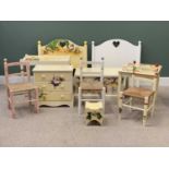 PAINTED NURSERY FURNITURE to include colourful toy chest, 43cms H, 83cms W, 44cms D and set of