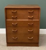 G-PLAN TEAK MID CENTURY FIVE DRAWER CHEST with gold label, 98cms H, 79cms W, 46cms D