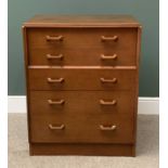 G-PLAN TEAK MID CENTURY FIVE DRAWER CHEST with gold label, 98cms H, 79cms W, 46cms D