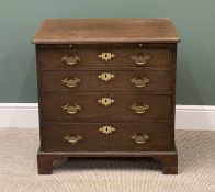 GEORGIAN OAK BACHELORS CHEST with brushing slide over four drawers with brass drop handles,