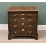 GEORGIAN OAK BACHELORS CHEST with brushing slide over four drawers with brass drop handles,