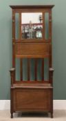 CIRCA 1920s HALLSTAND with box seat and central mirror, label for "John Moss & Co Ltd", 179cms H,