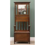 CIRCA 1920s HALLSTAND with box seat and central mirror, label for "John Moss & Co Ltd", 179cms H,