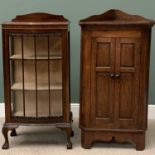 ANTIQUE MAHOGANY CHINA CABINET with serpentine front, railback, single glazed door, on ball and claw