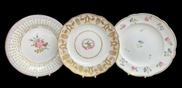 THREE NANTGARW PORCELAIN PLATES comprising rare armorial plate of lobed form and bearing family