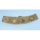 9CT GOLD TRI-COLOUR BRACELET, of brickwork and textured design, 18cms long, 29.8gms Provenance: