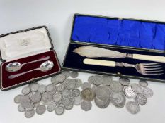 ASSORTED CIRCULATED BRITISH COINAGE & BOXED EPNS SERVERS, mostly pre-decimal, including 1829