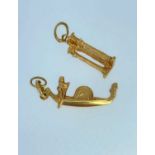 TWO 18CT GOLD CHARMS comprising a Grand Tour charm and a Gondola charm, 3.7gms gross (2) Provenance: