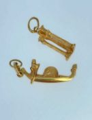 TWO 18CT GOLD CHARMS comprising a Grand Tour charm and a Gondola charm, 3.7gms gross (2) Provenance:
