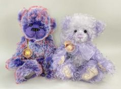 2 CHARLIE BEARS - 'Charlie 2014 mohair year bear', CBM145320A, lilac and white, bow and heart