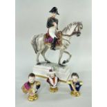 GERMAN NAPOLEONIC PORCELAIN, including figure of Napoleon Bonaparte riding Copenhagen on monogrammed