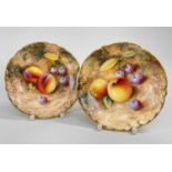 PAIR OF ROYAL WORCESTER FALLEN FRUIT BONE CHINA PIN DISHES, signed 'Roberts', hand-painted with