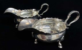 MATCHED PAIR GEORGE II SILVER SAUCEBOATS, one Francis Crump, London 1756, other anon, London 1742,